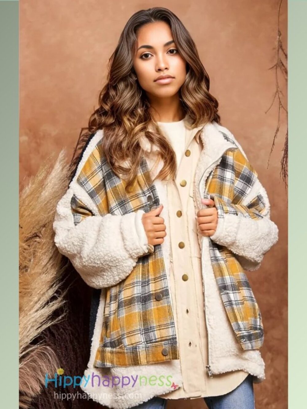 NWT Davi & Dani Oversized Plaid Sherpa Shacket Jacket Medium - Picture 6 of 12